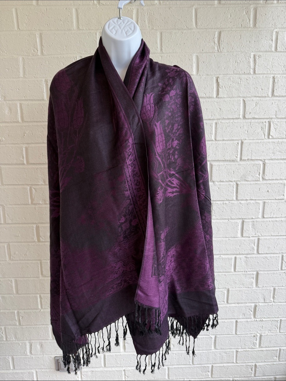 Pashmina Purple and Black Patterned Pashmina Wrap Shawl Scarf Soft with Fringe